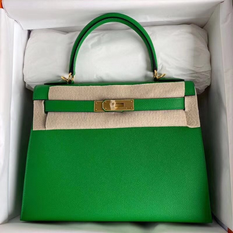 Hermes Kelly 28cm Handbag Shoulder Bag in Green Bombou Epsom Leather